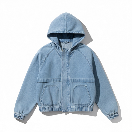 ZIP-UP HOODED DENIM JACKET