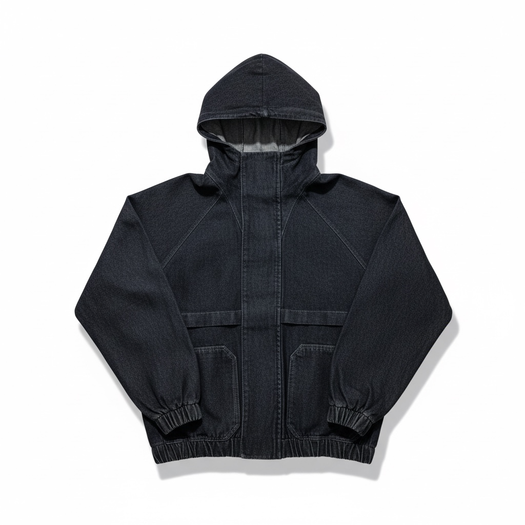 ZIP-UP HOODED DENIM JACKET