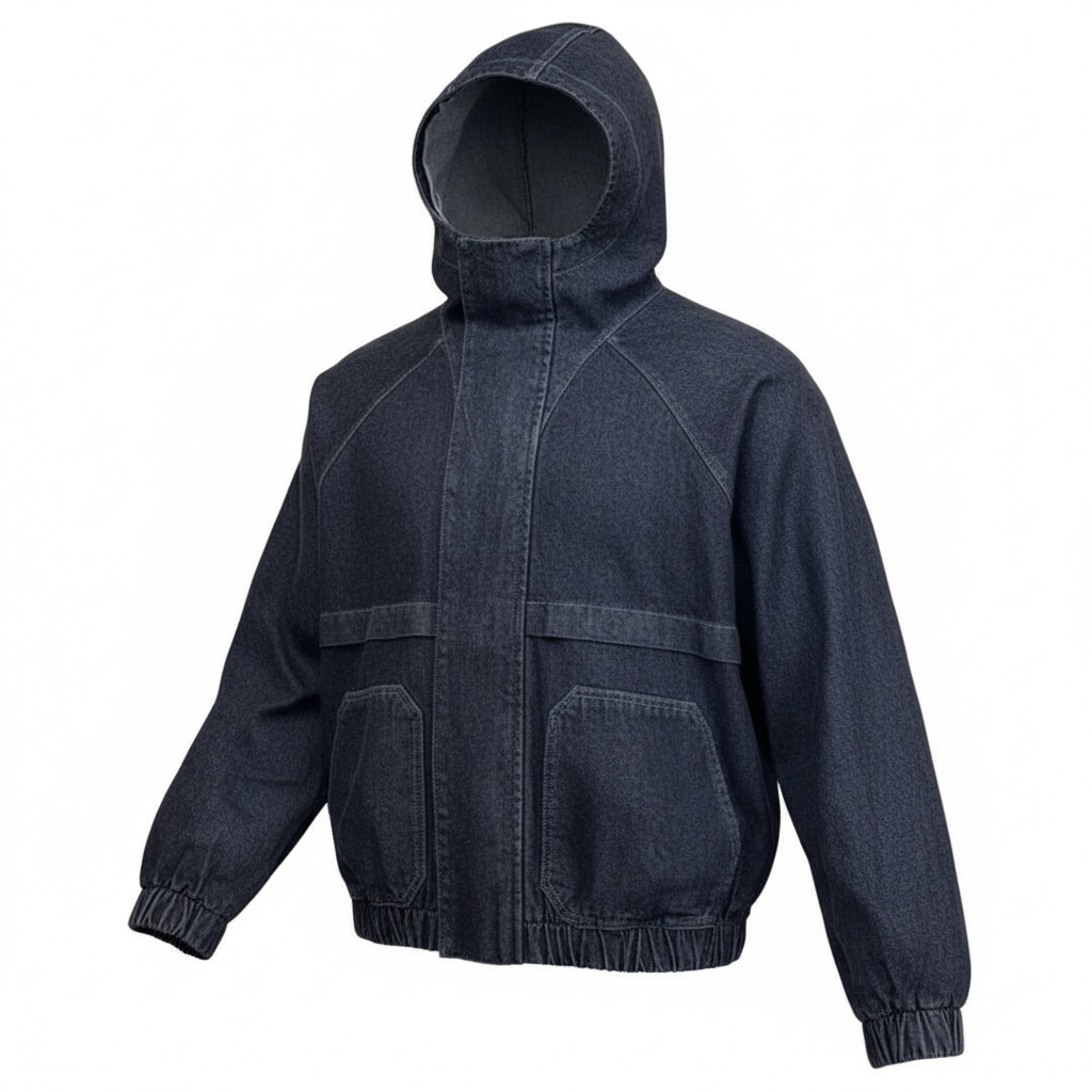 ZIP-UP HOODED DENIM JACKET