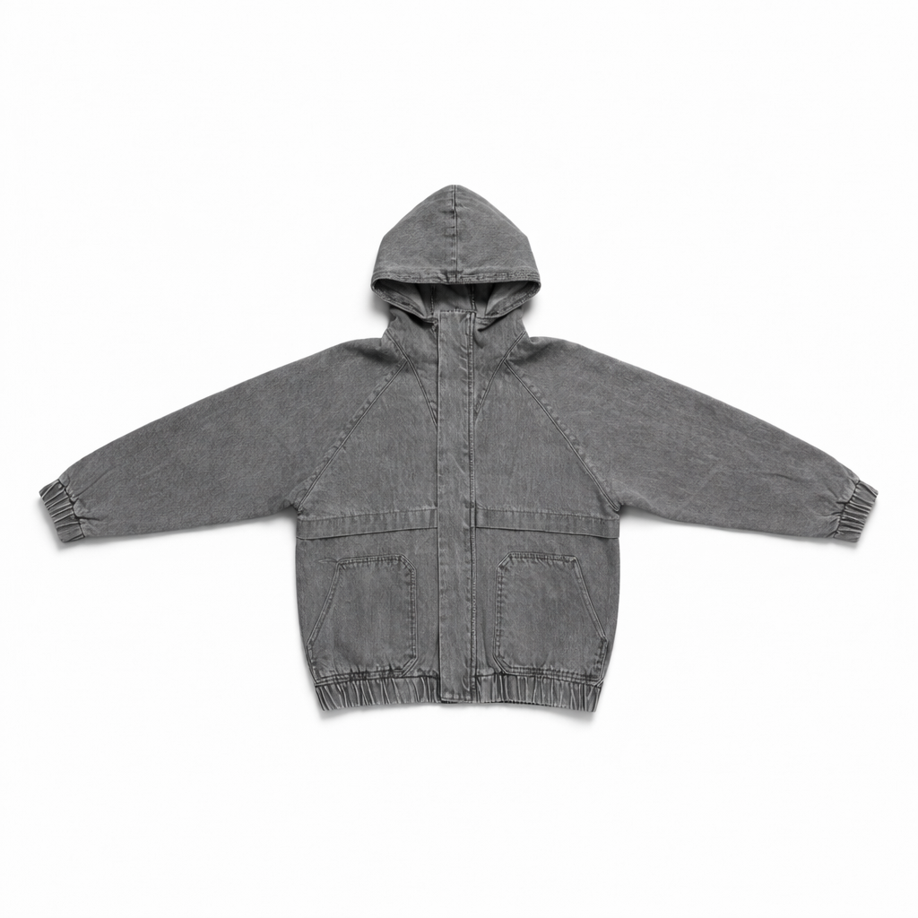 ZIP-UP HOODED DENIM JACKET