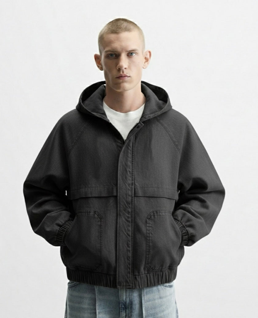 ZIP-UP HOODED DENIM JACKET