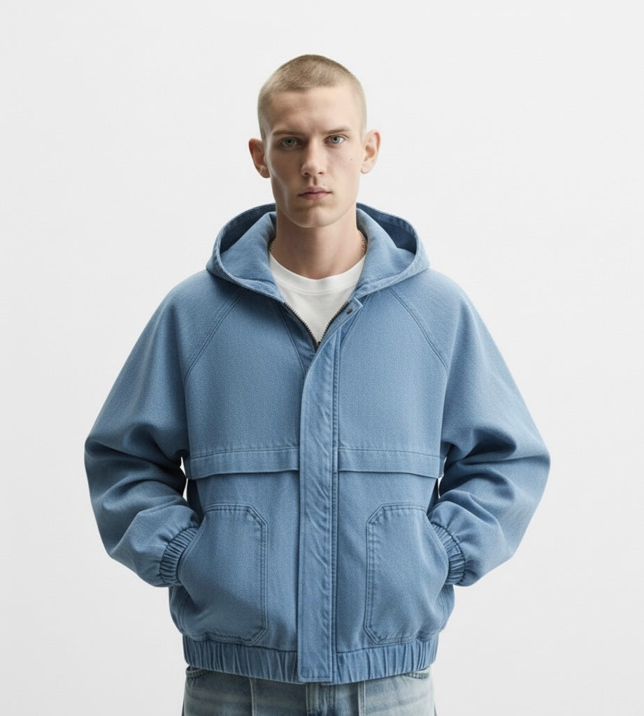 ZIP-UP HOODED DENIM JACKET