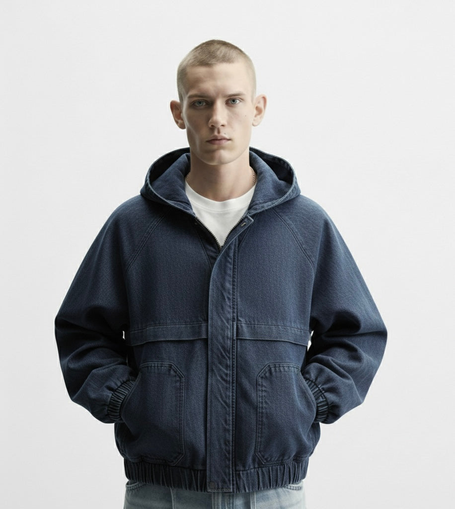 ZIP-UP HOODED DENIM JACKET